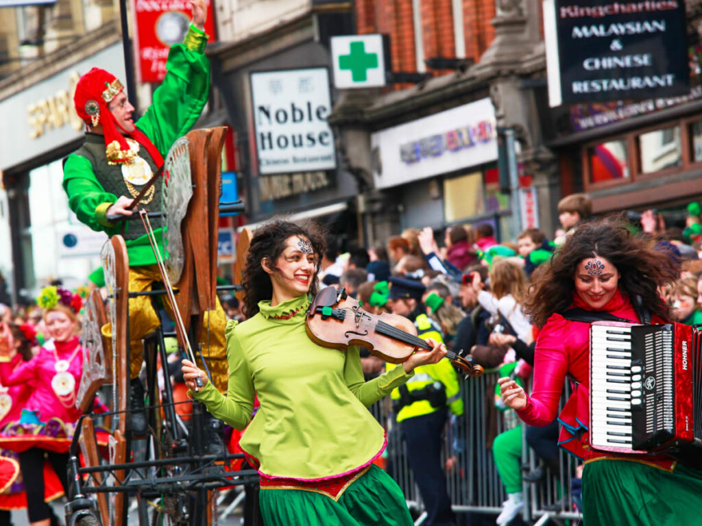 Cheerful participants at the St. Patrick's Day Parade