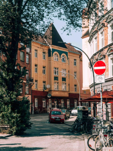 View of the quiet street in St. Pauli
