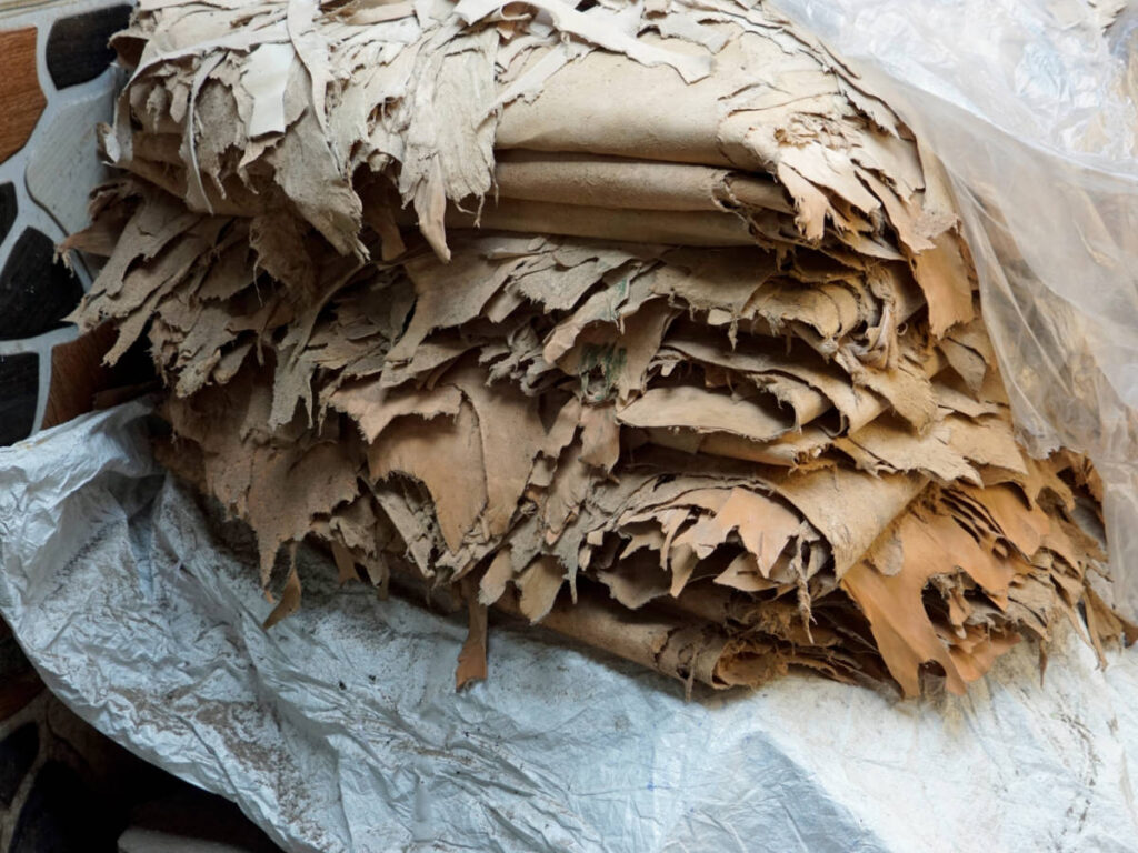 Closeup look of the stack of raw leather