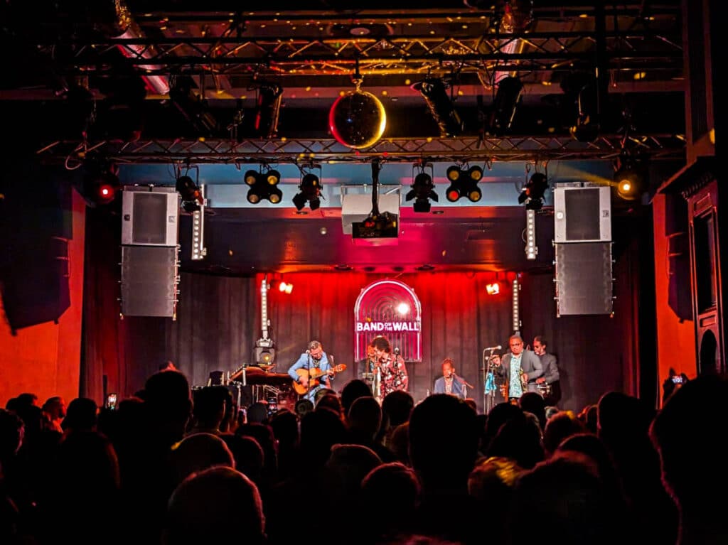 View of the performers on the stage of Band on the Wall