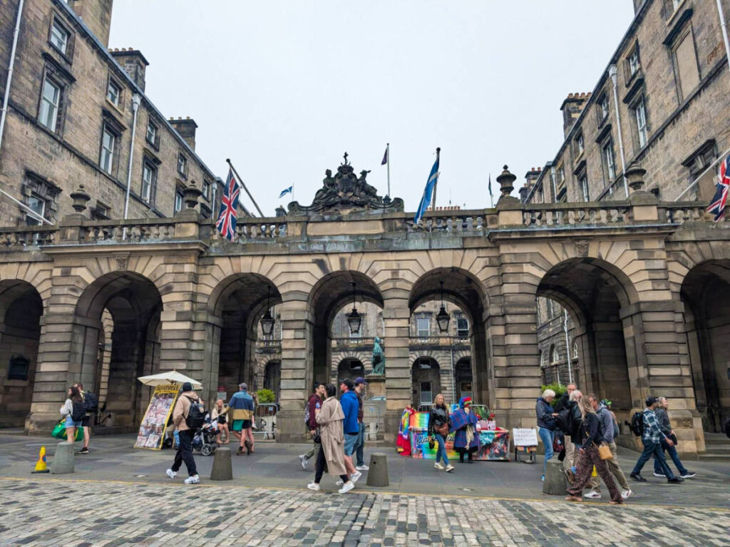 People passing by the stalls on Edinburgh’s Royal Mile