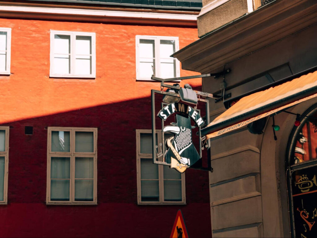 A signage of the mascot in Stampen
