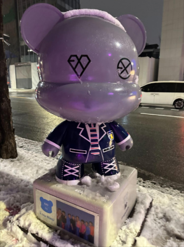 The K-Pop artist EXO inspired statue at the K-Star Road in winter