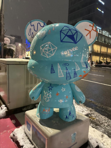 The K-Pop group artist SHINee inspired statue at the K-Star Road in winter