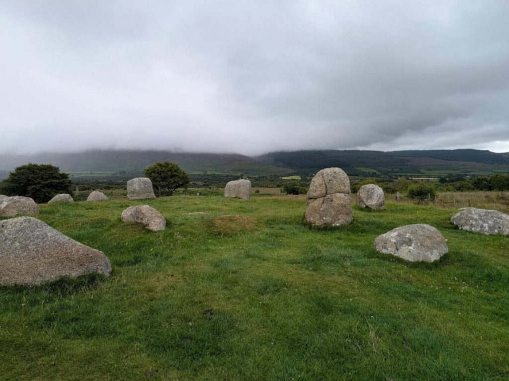 View of the stone circles on the ground at Machrie Moor