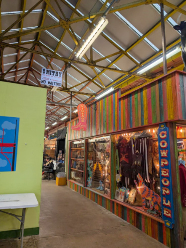 View of the colorful storefront in Barras Market