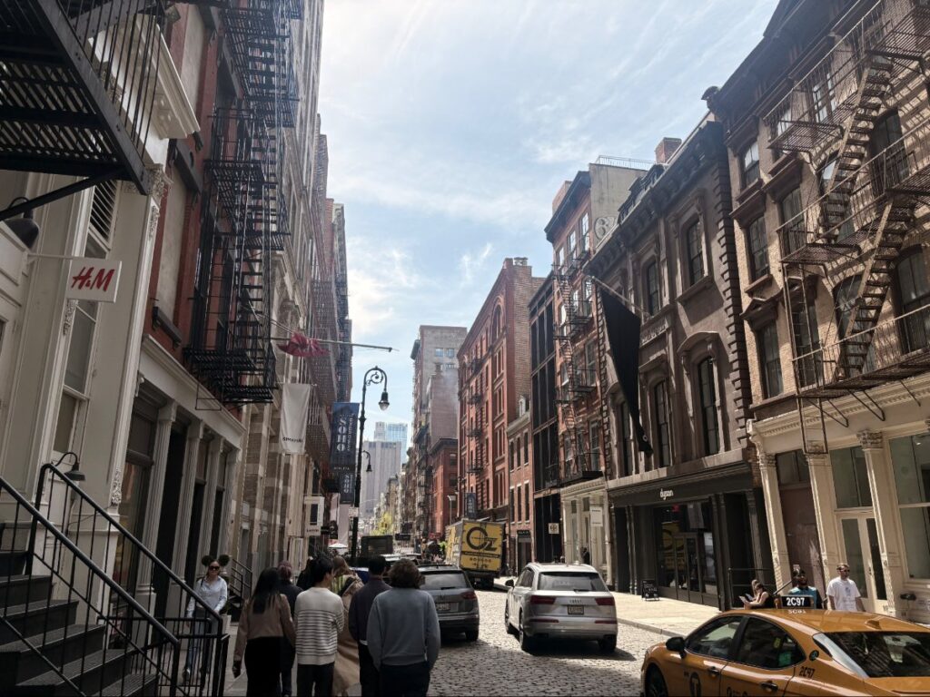 People strolling around Mercer Street