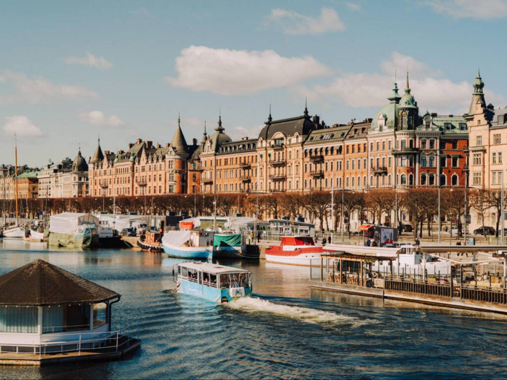 Panoramic view of the buildings and the harbor in Strandvägen