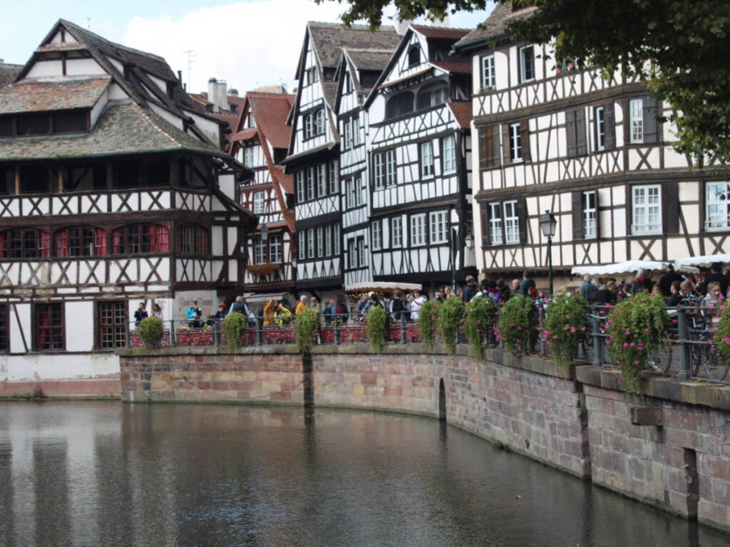 View of the regional-style of architecture in front of the lake in Strasbourg