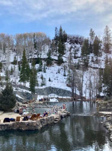 Aerial view at the Strawberry Park Hot Springs during winter