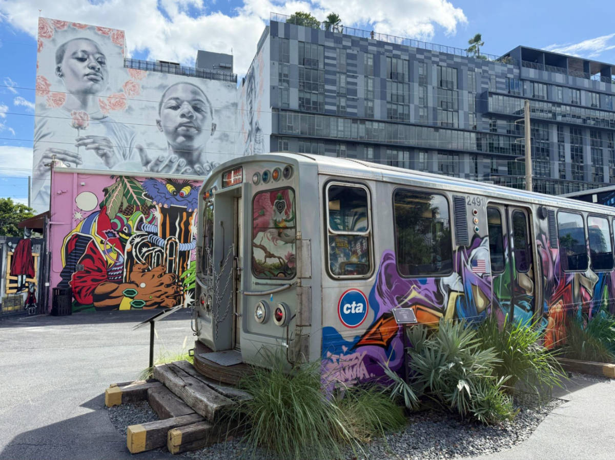 View of the colorful street art exhibits at the Wynwood Walls