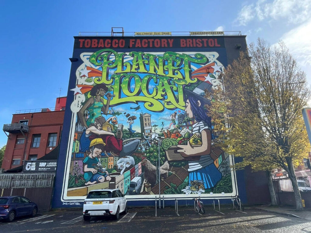 View of the colorful mural on the wall of Tobacco Factory