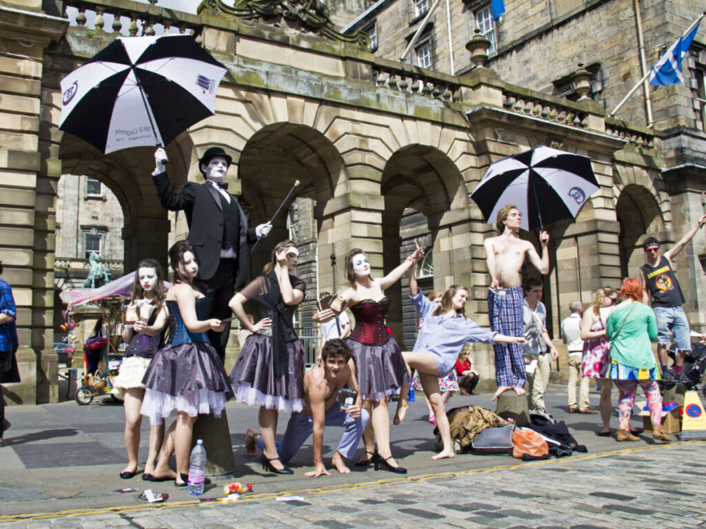 View of the street performers in Edinburgh