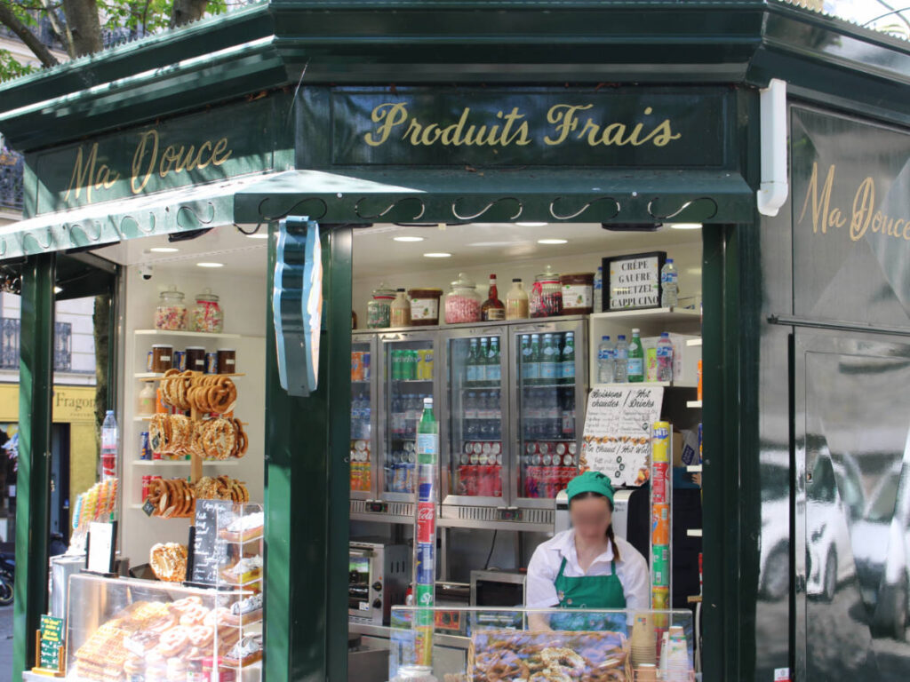 A street vendor preparing her store near Sacré-Coeur