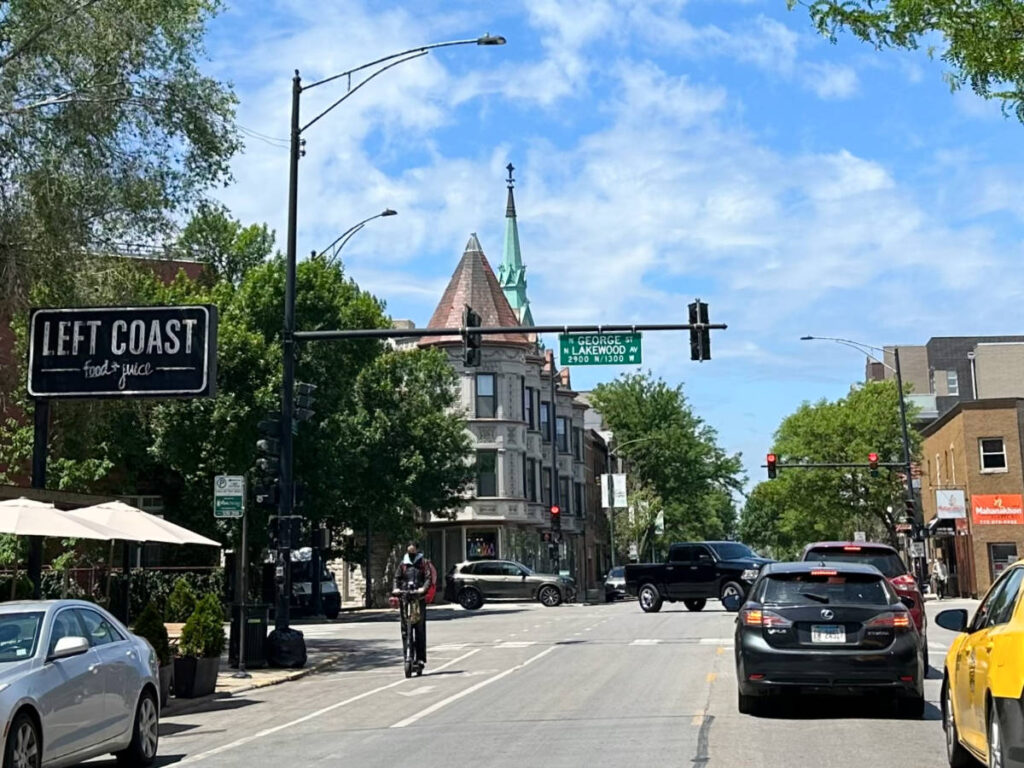 A biker along the street in Lake View