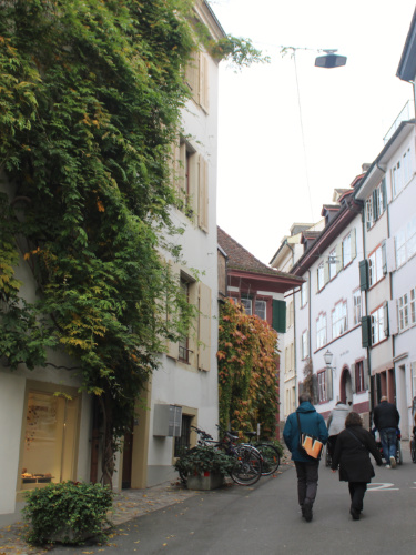 People walking along the quiet street in Basel