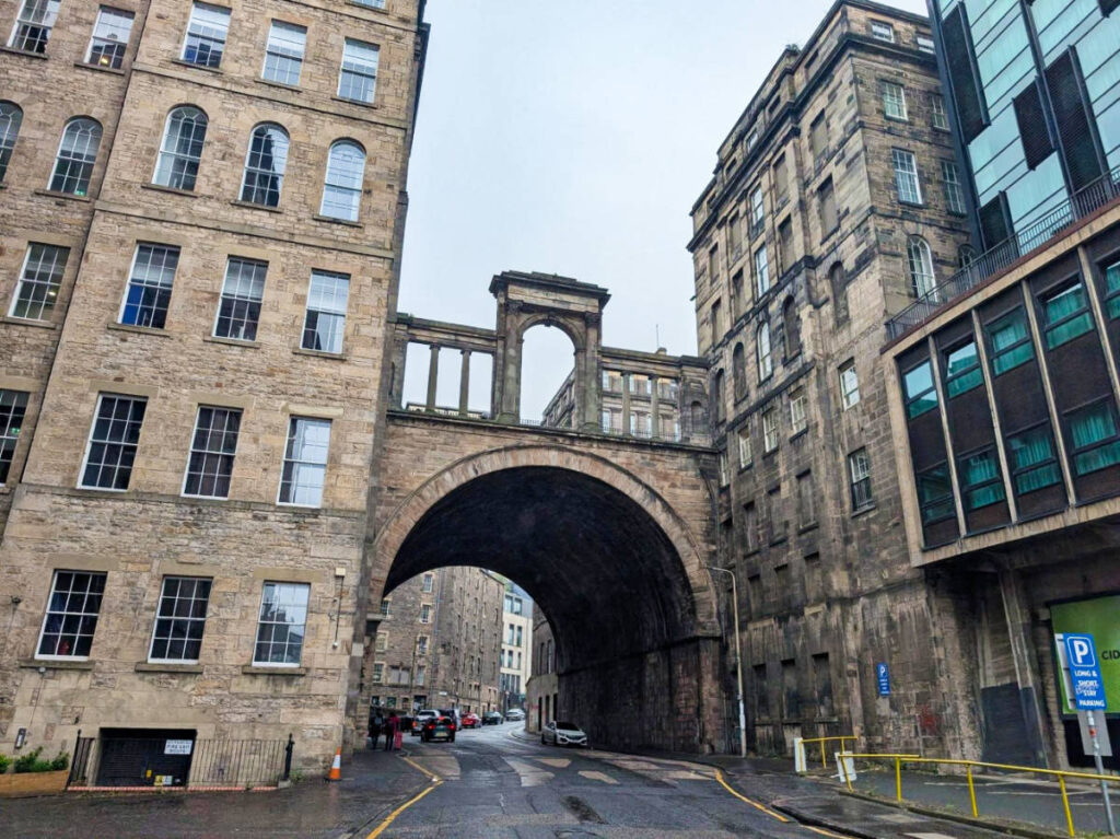 View of the road bridge and street in Edinburgh