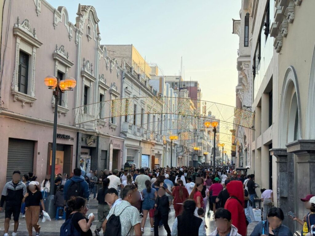 Crowd of people walking on the Streets of Centro Histórico