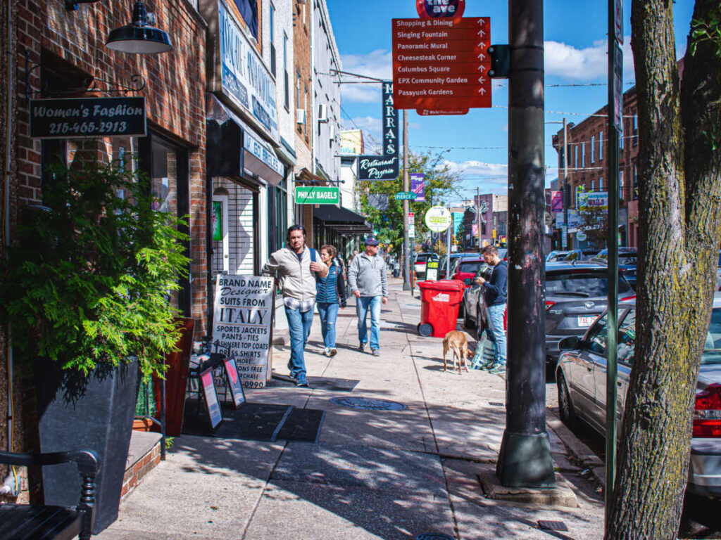 View of the people walking along the streets of East Passyunk neighborhood