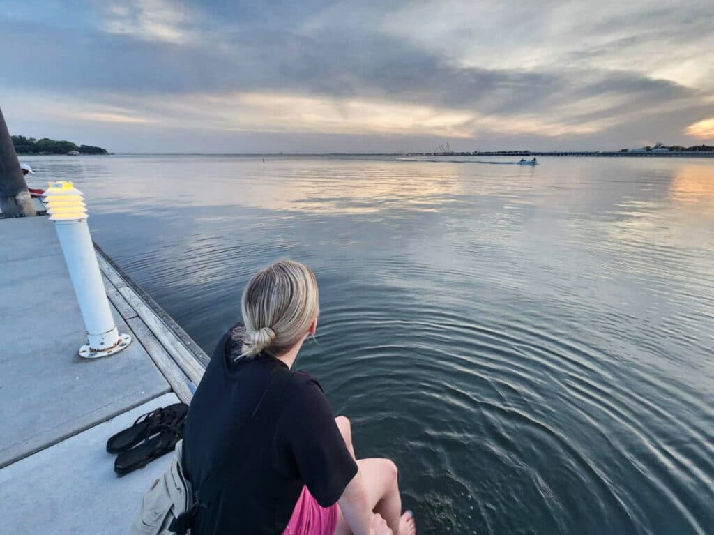 The author, Sarah Heath enjoying her summer overlooking the water