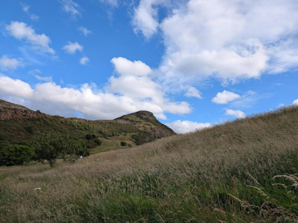 Perspective view of the summit of Arthur’s Seat on a sunny day