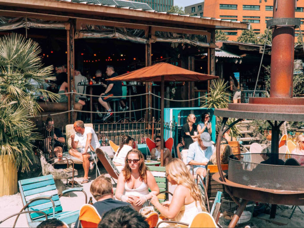 People enjoying at the restaurant patio on a 