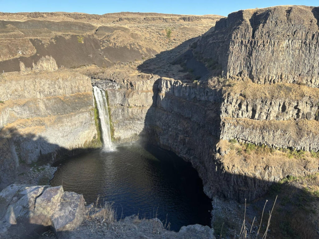 Aerial view of the Palouse Falls on a sunny day