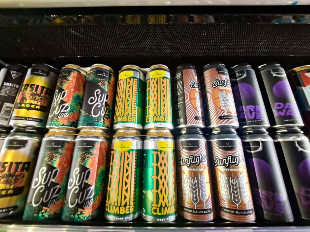 A display of the variety of craft beers