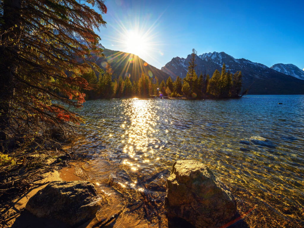 Scenic view of the sunset over the Jenny Lake at Grand Teton National Park