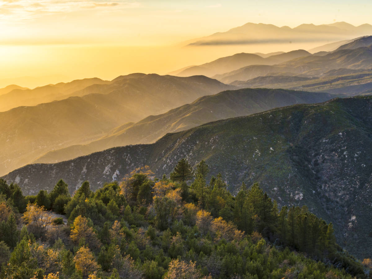 Scenic sunset views over the mountains of San Bernardino National Forest