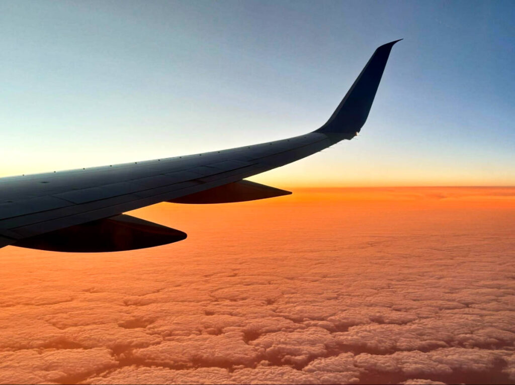 Scenic sunset views from the plane's window