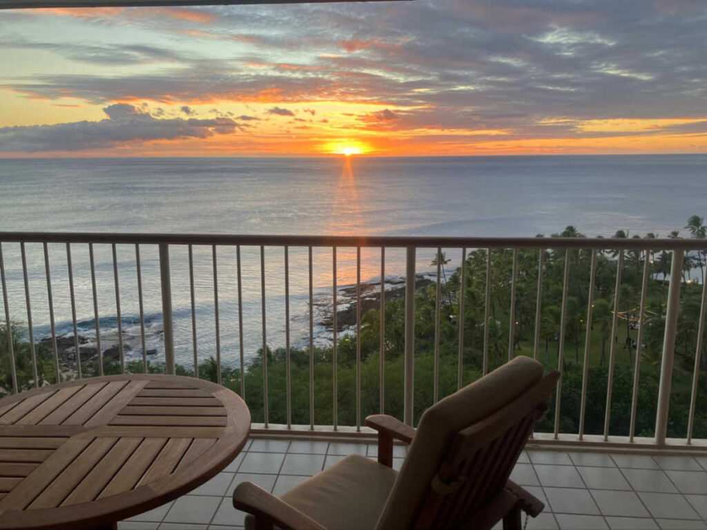 Scenic view of the sunset over the beach from the balcony