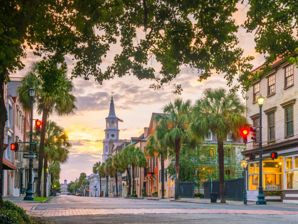 View at Downtown Charleston during sunset