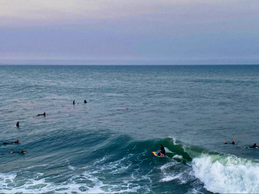 Aerial view of the surfers at Steamer Lane
