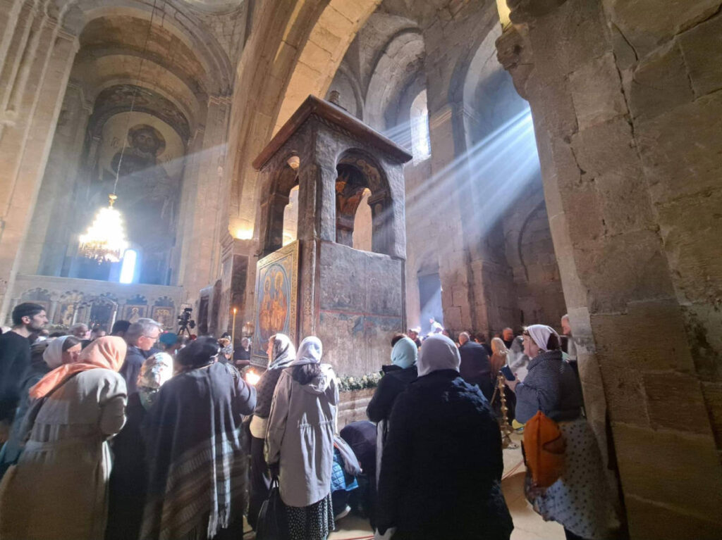 View of people inside the Svetitskhoveli Cathedral
