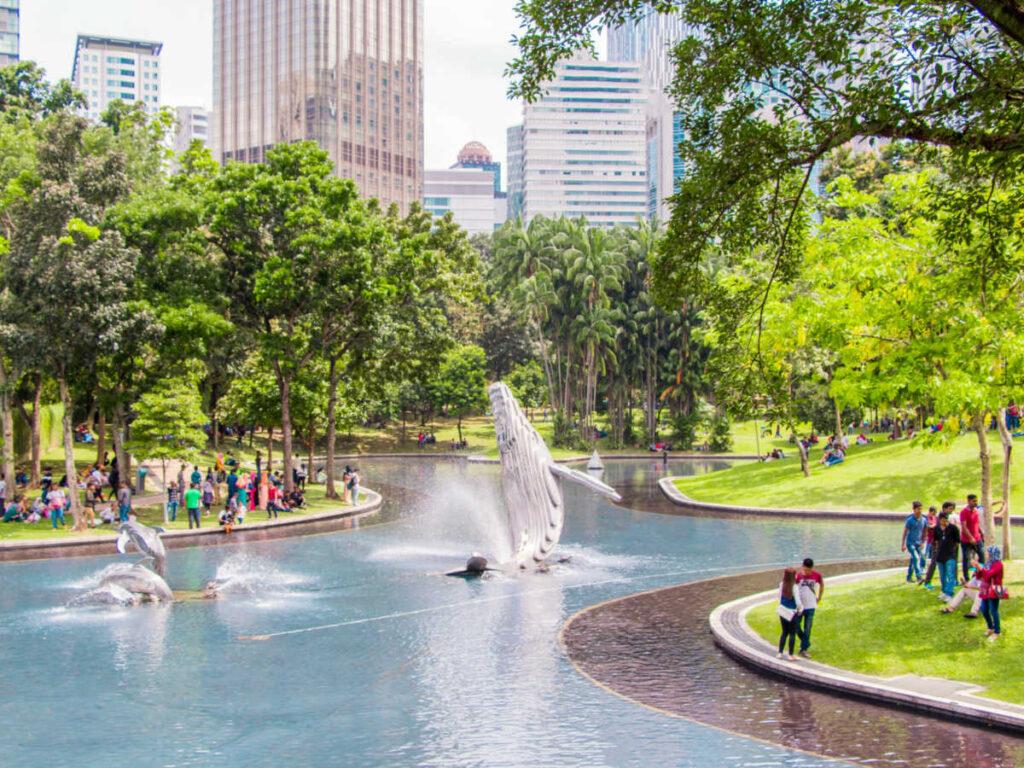 The lush greenery around the Symphony Lake in KLCC Park