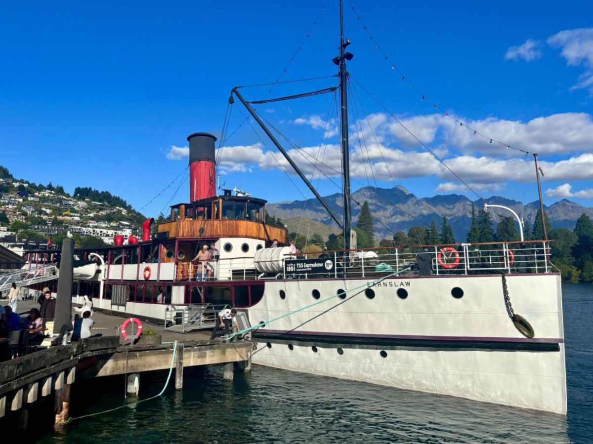 View of the TSS Earnslaw docked at the pier