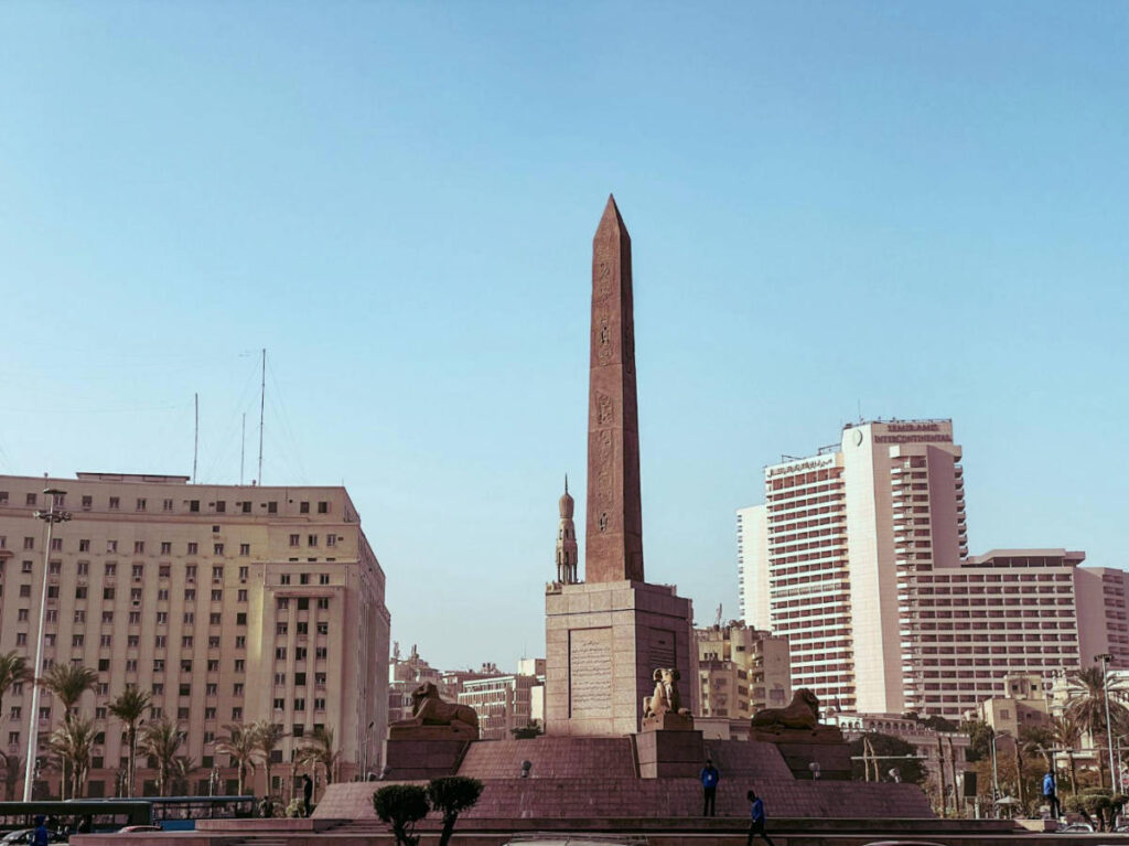 Clear blue sky over the obelisk in Tahrir Square