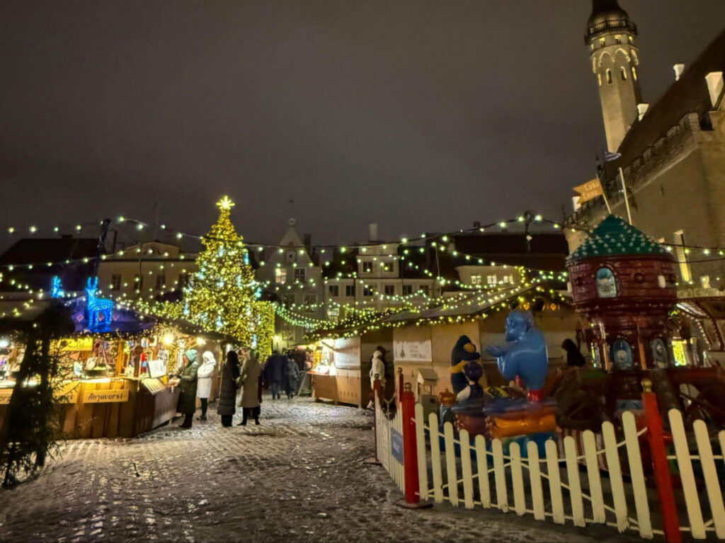 View of the Christmas decorated market at Town Hall Square