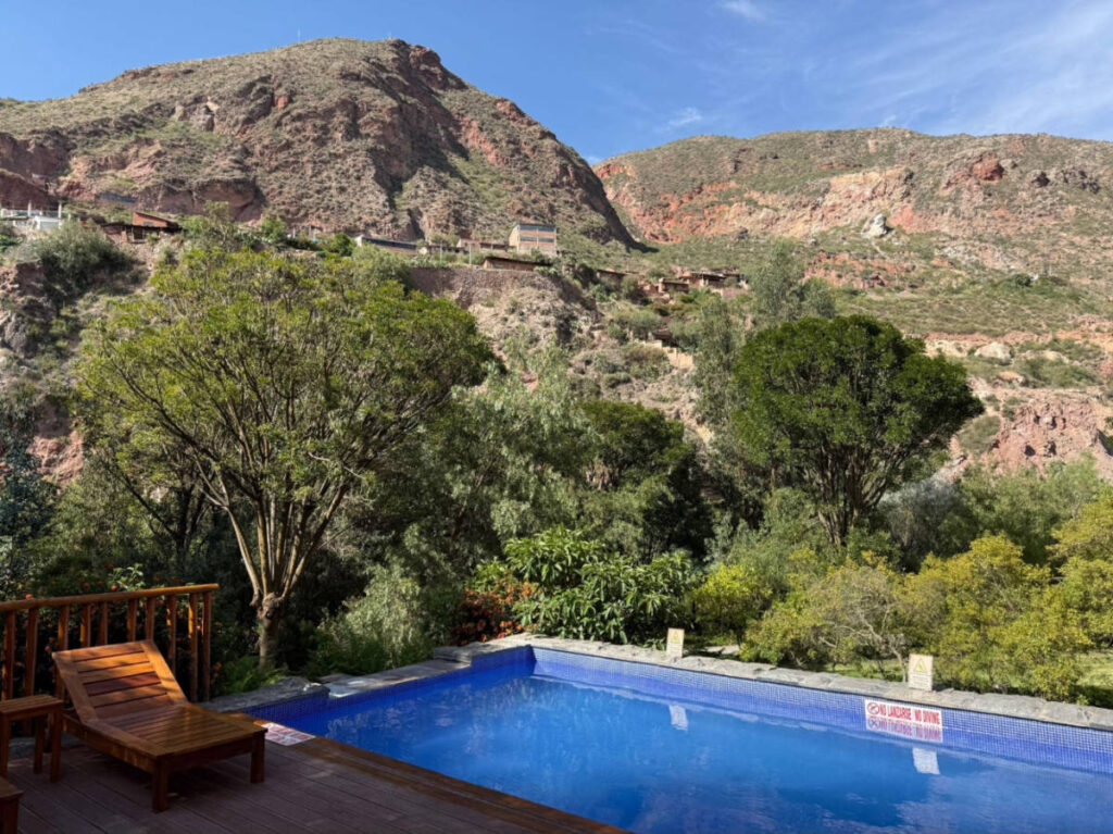 Scenic mountain views from the outdoor pool of Tambo del Inka