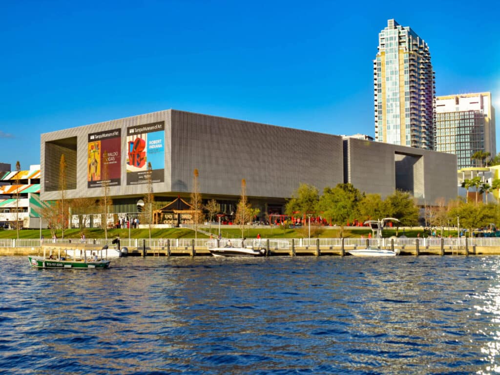 Clear blue sky over the Tampa Museum of Art building in Florida