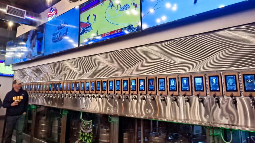 View of the taps of dozens of varieties of local brews in Yakima
