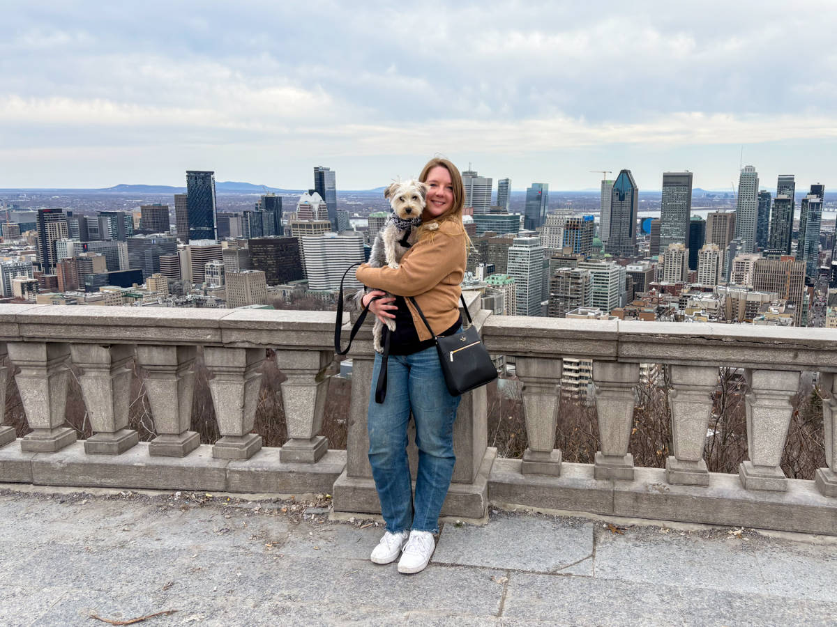 The author, Taylor Herperger with her dog in Montreal