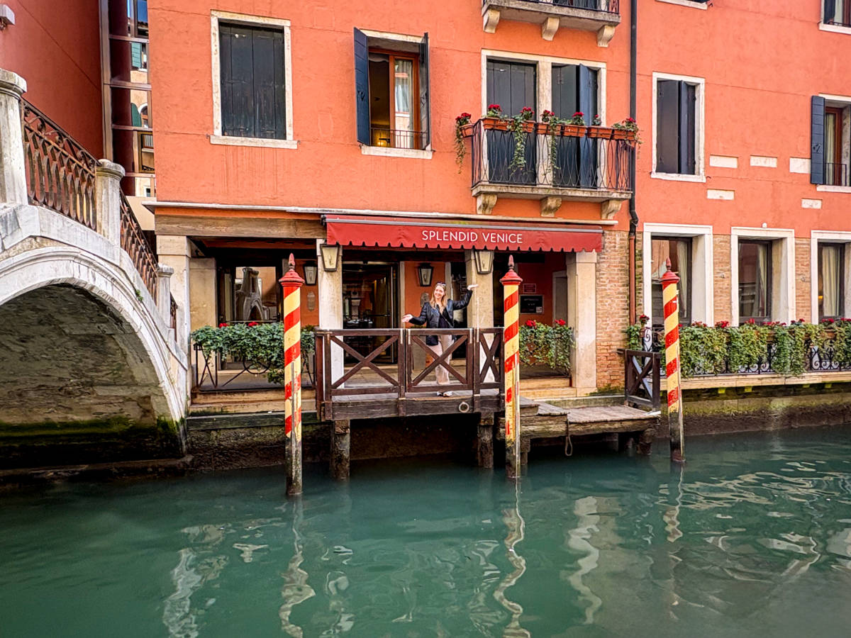 The author Taylor Herperger, enjoying the canal view outside Splendid Venice