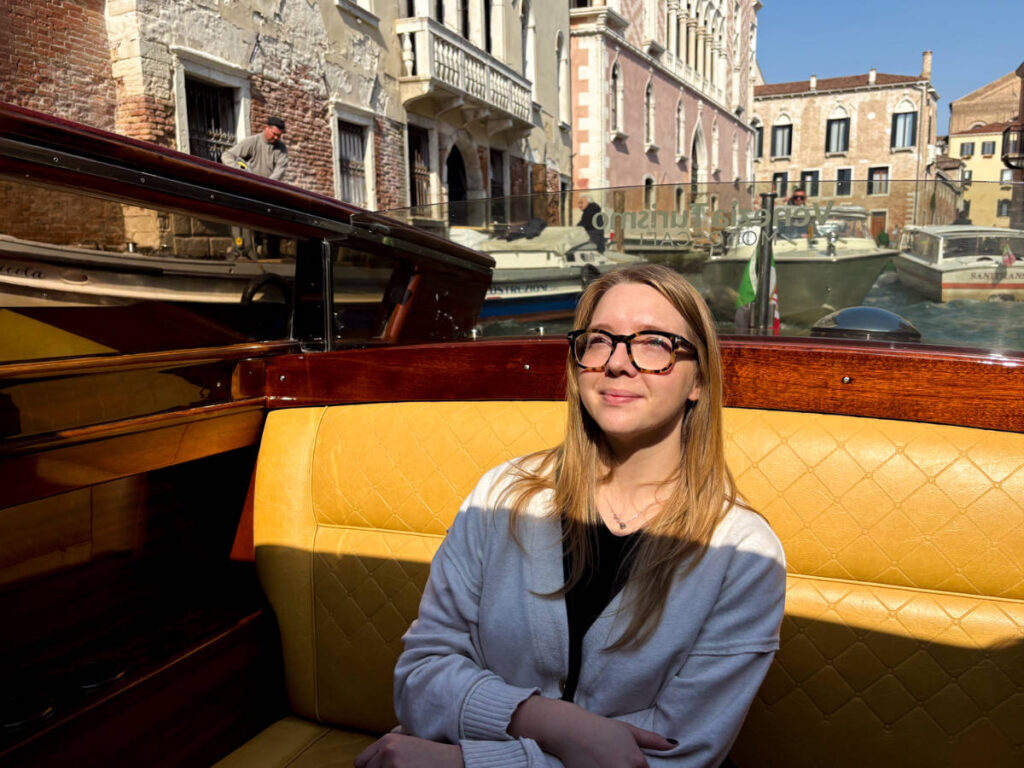 The author Taylor Herperger, enjoying the private water taxi