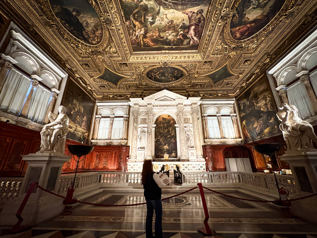 Taylor's mother ejoying the artworks and intricate interior of the Scuola Grande di San Rocco