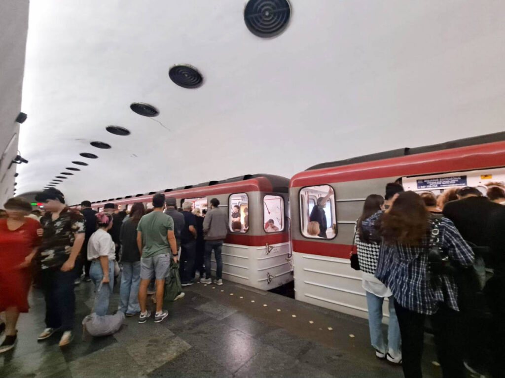 View of people at the metro in Tbilisi