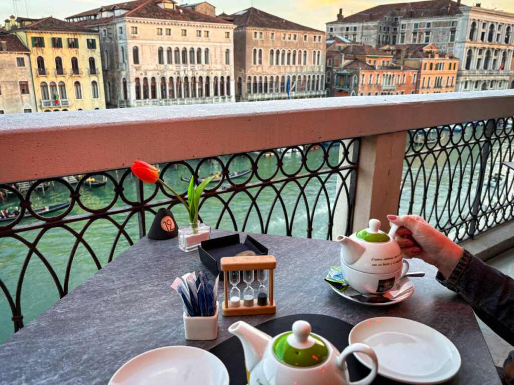 The tea pots with an overlooking view at the La Terrazza Rooftop Bar 