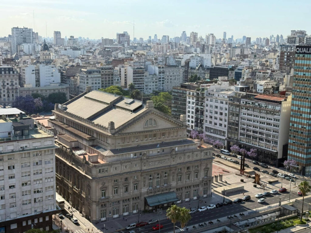 Overlooking view of the iconic Teatro Colón opera house in Microcentro