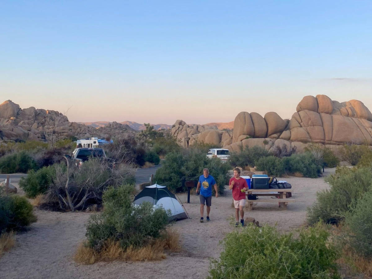 People at the Jumbo Rocks campground with scenic views of the rocks
